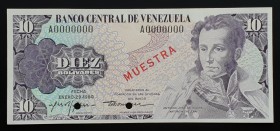 Venezuela 10 Bolivares 1980 Specimen A0000000
P# 57s; UNC