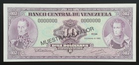 Venezuela 10 Bolivares 1992 Specimen 00000000
P# 61s; UNC