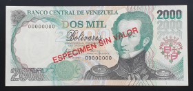 Venezuela 2000 Bolivares 1997 Specimen 00000000
P# 77as; UNC