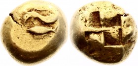 Ancient Greece Mysia Kyzikos Stater Electrum 500 - 450 BC
Forepart of griffin to left, with curved wing and long upright ears; tunny fish downward be...