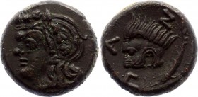 Bosporan Kingdom Pantikapaion AE 310 - 303 B.C.
MacDonald 70; Obv: Wreathed head of Pan left./Rev: ΠAN. Lion head left; below, sturgeon left; 6.43g.,...