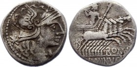 Roman Republic AR Denarius 133 B.C.
Silver 3.76g 20mm; L. Minucius. Denarius, 133 BC, Rome. Obv. Helmeted head of Rome right, mark of value behind X,...