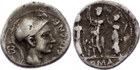 Roman Republic AR Denarius 112 B.C.
Silver 3.78g 19mm; Cn. Blasio Cn.f 112-111 B.C. AR Denarius. Rome mint. Helmeted head right (Mars, Scipio A, Blas...