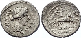 Roman Republic AR Denarius 109 - 108 B.C.
Silver 3.79g 19mm; L. Flaminius Chilo. Denarius, 109-108 BC, Rome. Obv. ROMA, X, head of Roma right with he...
