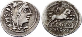 Roman Republic AR Denarius 105 B.C.
Silver 3.84g 21mm; L. THORIUS BALBUS, 105 B.C. Denarius, Rome mint, Juno of Lanuvium, wering goat's skin to right...