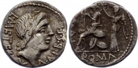 Roman Republic AR Denarius 96 B.C.
Silver 3.66g 18mm; C. Malealus, A. Albinus Sp. f. and L. Caccilius Metellus. Denarius Rome 96 BC. Laureate head of...