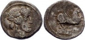 Roman Republic AR Denarius 90 B.C.
Silver 3.78g 17mm; Q. Titius 90 B.C. Rome, Obs. Bearded head of Mutinus Titinus right, wearing winged diadem. Rev....