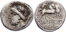 Roman Republic AR Denarius 87 B.C.
Silver 3.83g 17mm; L. and C. Memmius L.f. Galeria. Denarius 87 BC. Rome. Obv. Laureated head of Saturn left. Rev. ...
