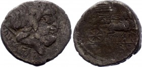 Roman Republic AR Denarius 87 B.C.
Silver 3.45g 17mm; L. Rubrius Dossenus, Denarius 87 BC, Rome. Laureate head of Jupiter right, behind DOSSEN. Rev. ...