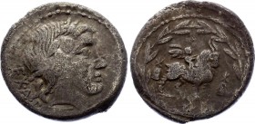 Roman Republic AR Denarius 85 B.C.
Silver 3.78g 18mm; Mn. Fonteius C.P. Denarius, Rome, 85 B.C., Laureate head of Vejovis right, thunderbolt below, E...