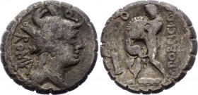 Roman Republic AR Denarius 80 B.C.
Silver 3.88g 17mm; C. Poblicius Q.f. Rome, 80 BC, Serrare denarius. Helmeted and draped bust of Roma. / Hercules s...