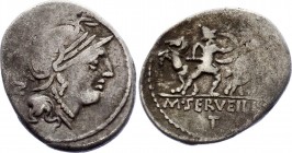 Roman Republic AR Denarius 50 B.C.
Silver 3.77g 17x22mm; Denarius, Rome. Obv. Helmeted head of Roma right, behind control mark / Rev. M SERVEILI C F,...