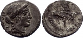 Roman Republic AR Denarius Iunius Brutus Albinus 48 B.C.
Silver 3.38g 16mm; D. Iunius Brutus Albinus. Denarius, 48 BC, Rome. Obv. Head of Pietas righ...
