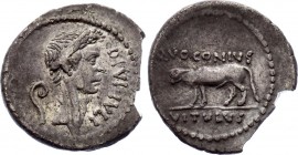 Roman Republic AR Denarius Julius Caesar 40 B.C.
Silver 3.10g 20mm; Julius Caesar, Denarius, Rome 40 BC, Q. Voconius Vitulus, moneier. Laureat of Cae...