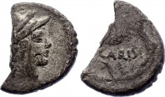 Roman Republic AR Denarius 36 B.C.
Silver 2.35g; Moneier Issues of imperial Rome, T. Carisiaus, 36 B.C. Head of Roma right, broken