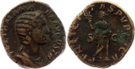 Roman Empire Sestertius Julia Mamea 238 A.D.
Obv: IVLIAMAMAEAAVGVSTA - Diademed, draped bust right. Rev: FELICITASPVBLICA - Felicitas standing left, ...