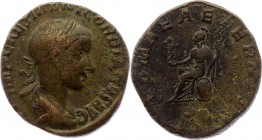 Roman Empire Sestertius Gordianus III 239 A.D.
Obv: IMPCAESMANTGORDIANVSAVG - Radiate, draped and cuirassed bust right. Rev: ROMAEAETERNAE - Roma sea...