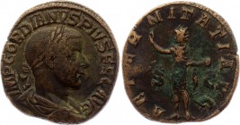 Roman Empire Sestertius Gordianus III 240 - 244 A.D.
Obv: IMPGORDIANVSPIVSFELAVG - Laureate, draped and cuirassed bust right. Rev: AETERNITATIAVG - S...