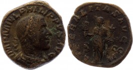 Roman Empire Sestertius Philip I 244 - 249 A.D.
Obv: IMPMIVLPHILIPPVSAVG - Laureate, draped and cuirassed bust right. Rev: LIBERALITASAVGG - Liberali...