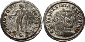 Roman Empire Follis Silvered Galerius 298 - 299 A.D.
Galerius, as Caesar, Æ Nummus. Thessaloniki, AD 298-299. GAL VAL MAXIMIANVS NOB CAES, laureate h...
