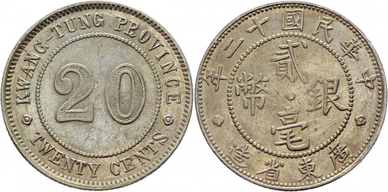 China Kwangtung 20 Cents 1923 
Y# 423; Silver 4,9g.; UNC