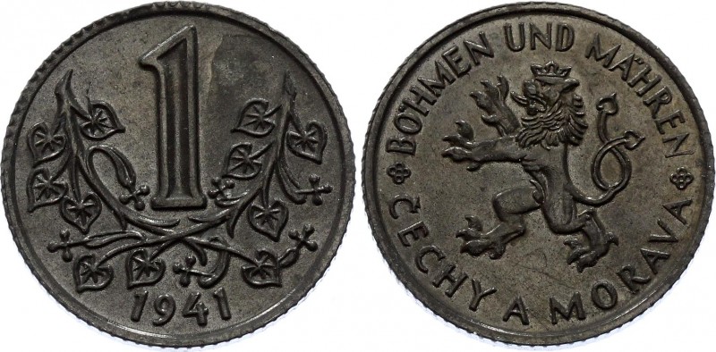 Bohemia & Moravia 1 Krone 1941
KM# 4; Zink; Obv: Czech lion crowned left Rev: L...