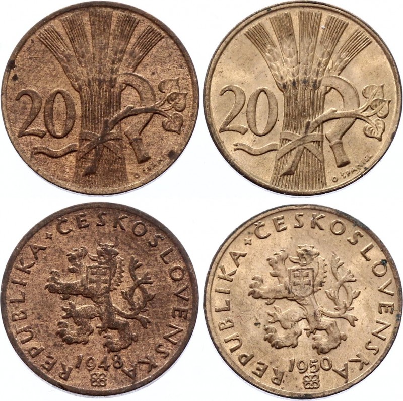 Czechoslovakia 20 Heller 1948 & 1950 BUNC
Rare in this condition.