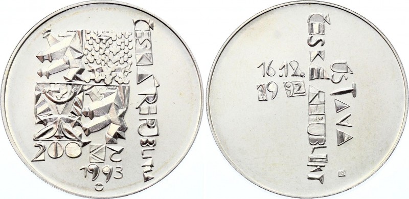 Czech Republic 200 Korun 1993 
KM# 10; 1st Anniversary of Constitution; Silver;...