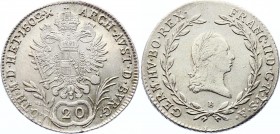 Austria 20 Kreuzer 1802 B - Kremnitz
KM# 2139; Silver; Franz II; XF