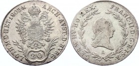 Austria 20 Kreuzer 1803 A - Wien
KM# 2139; Silver; Franz II