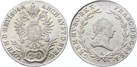 Austria 20 Kreuzer 1804 A - Wien
KM# 2139; Silver; Franz II; VF+/XF-