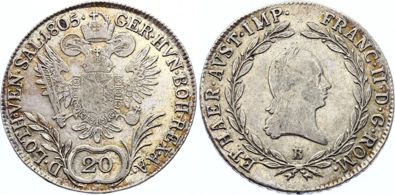 Austria 20 Kreuzer 1805 B - Kremnitz
KM# 2140; Silver; Franz II