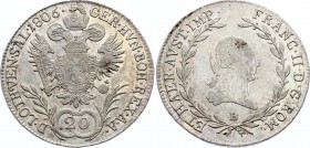 Austria 20 Kreuzer 1806 B - Kremnitz
KM# 2140; Silver; Franz II