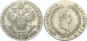 Austria 20 Kreuzer 1825 A - Wien
KM# 2144; Silver; Franz I; XF