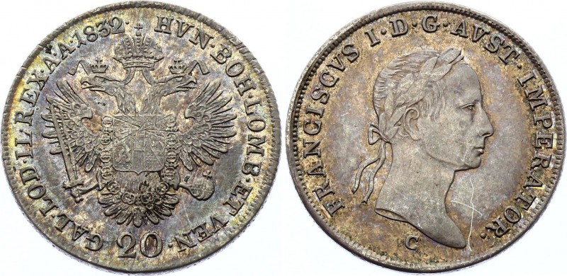 Austria 20 Kreuzer 1832 C - Prague
KM# 2147; Franz II (I); Silver; XF