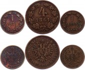 Austria Lot of 3 Coins 1861 - 1879
1 & 4 Heller 1861 - 1879