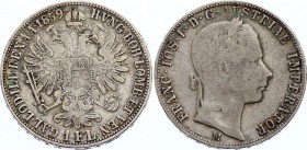 Austria 1 Florin 1859 M - Milan Rare!
KM# 2219; Silver; Franz Joseph I