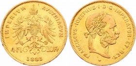 Austria 4 Florin / 10 Francs 1881
KM# 2260; Gold (,900), 3.22g. XF. Mintage 6,370 Only! Very rare coin!