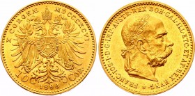 Austria 10 Corona 1896
KM# 2805; Franz Joseph I; Gold (.900) 3.39g. Mintage 211,000. UNC. Exceptional quality! Rare for this type!