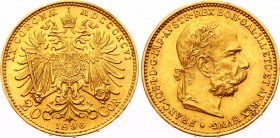 Austria 20 Corona 1896
KM# 2806; Franz Joseph I; Gold (.900) 6.78 g. UNC. Rare grade for this type!
