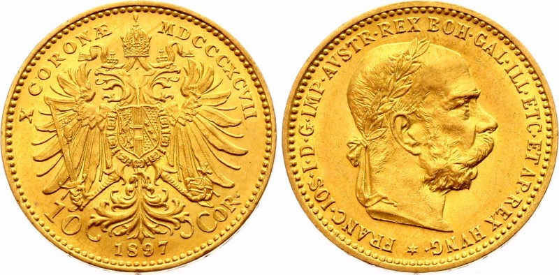 Austria 10 Corona 1897
KM# 2805; Franz Joseph I; Gold (.900) 3.39g. Mintage 1,8...