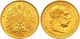 Austria 10 Corona 1897
KM# 2805; Franz Joseph I; Gold (.900) 3.39g. Mintage 1,803,000. UNC. Exceptional quality! Rare for this type!