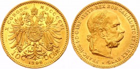 Austria 10 Corona 1906
KM# 2805; Franz Joseph I; Gold (.900) 3.39g. Mintage 1,081,161. UNC. Exceptional quality! Rare for this type!