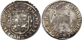 German States Brandenburg-Prussia 1/4 Thaler 1624 Konigsberg (Ort)
Georg Wilhelm, 1619-1640. Silver, XF-AU, nice patina, mint luster remains. Branden...