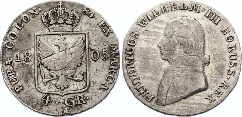 German States Brandenburg-Prussia 4 Groschen 1805 A (1/6 Thaler)
Friedrich Wilh...