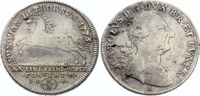 German States Braunschweig-Wolfenbuttel 2/3 Thaler 1775 E IDB
Karl I 1775-1779; Silver, VF.