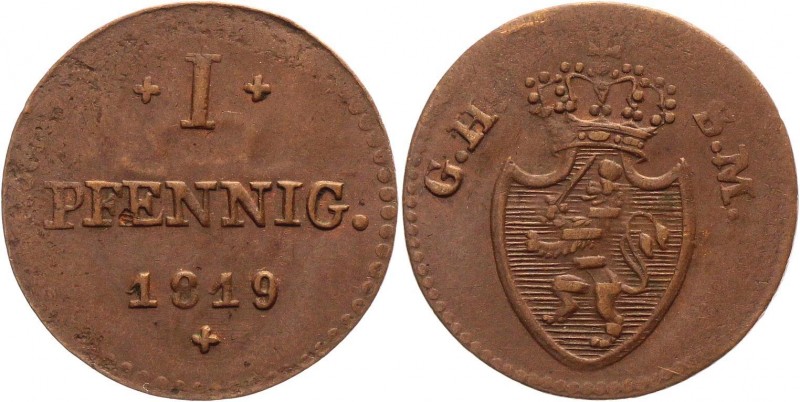 German States Hessen-Darmstadt 1 Pfennig 1819
KM# 280; Copper 1,43g.