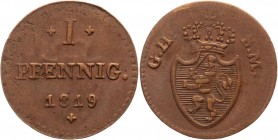 German States Hessen-Darmstadt 1 Pfennig 1819
KM# 280; Copper 1,43g.