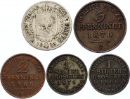 German States Prussia Lot of 5 Coins 1823 -1871
Copper & silver. Not common.