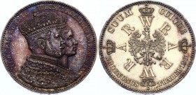 German States Prussia 1 Thaler 1861 A
KM# 488; J# 87; Wilhelm I; Coronation of Wilhem & Augusta; Silver; UNC. Nice purple toning.